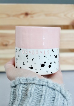 Pink ceramic planter with personalised date