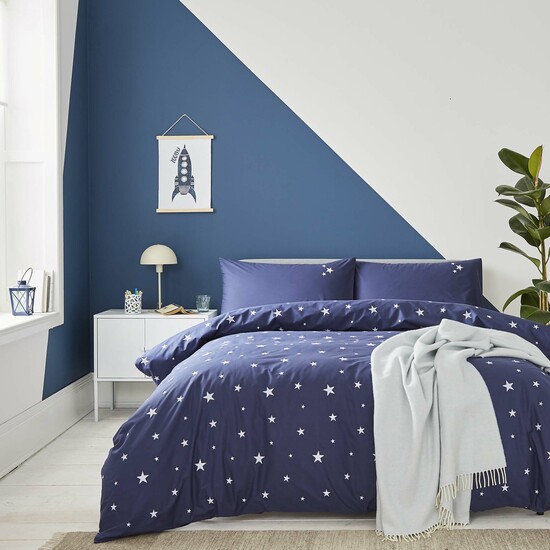 The Fine Cotton Company Scattered Stars Navy Bed Linen