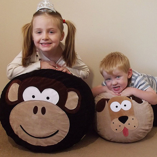 Personalised Bean Bags.  Medium size Melvin Monkey and small size Digby Dog.