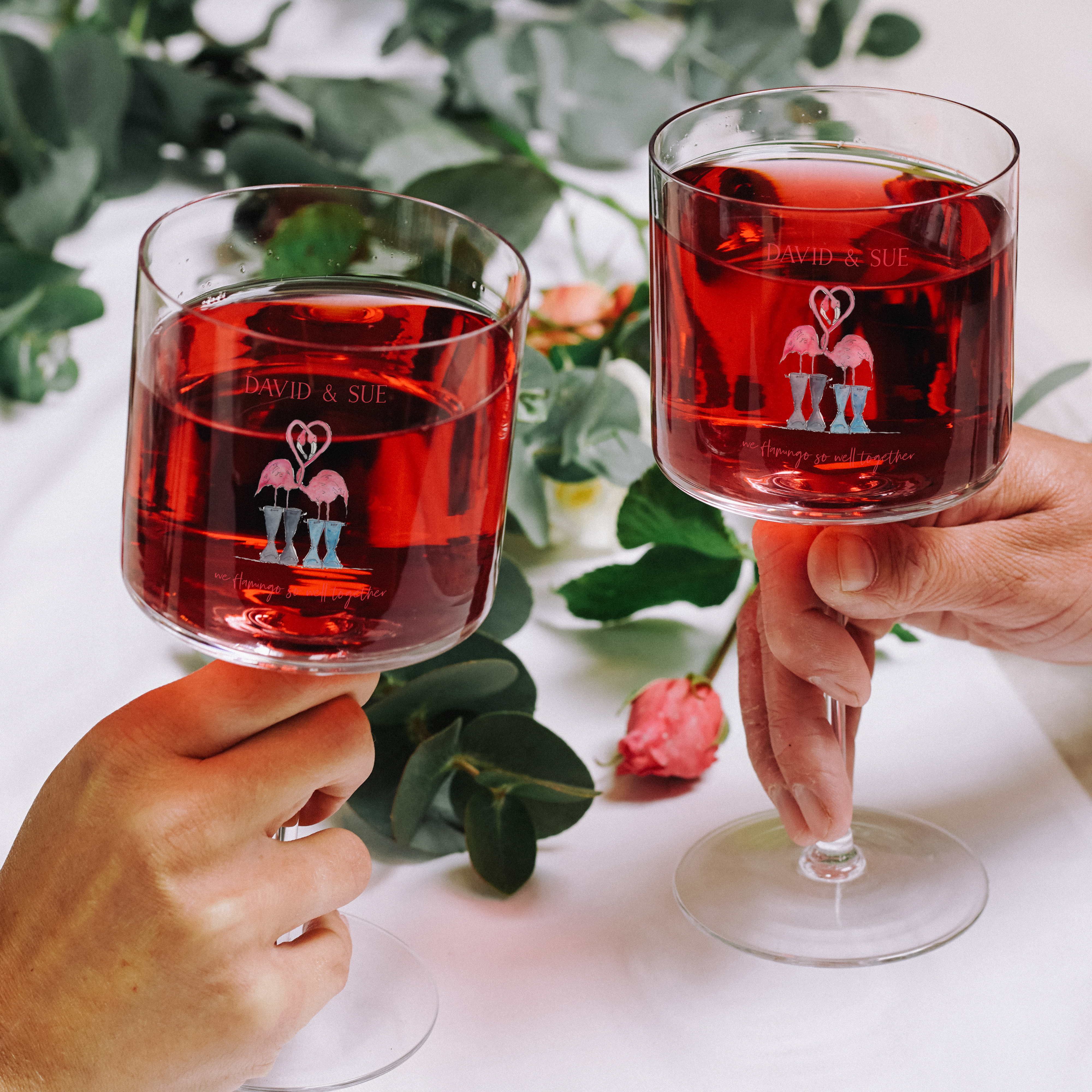Personalised Pair Of Flamingo Wine Glasses