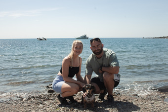 Jack, Sarah and Rocky at the beach