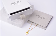 Nellou Jewellery Box & Pouch with Heart Charm Necklace in Gold Plated Sterling Silver