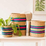 Neon pink & turquoise striped baskets