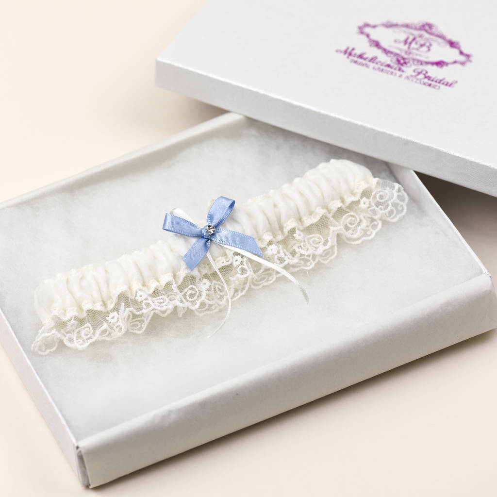 Wedding Garter 'Something Blue' Embroidered Tulle, White/Ivory  Women's