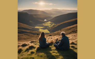 Daughter and dad looking out over Highlands Scotland creating Mindful Moments