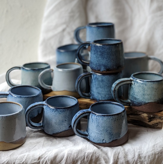 Rebecca Ridley Ceramics blue mugs 
