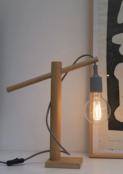 Oak table lamp with grey cable