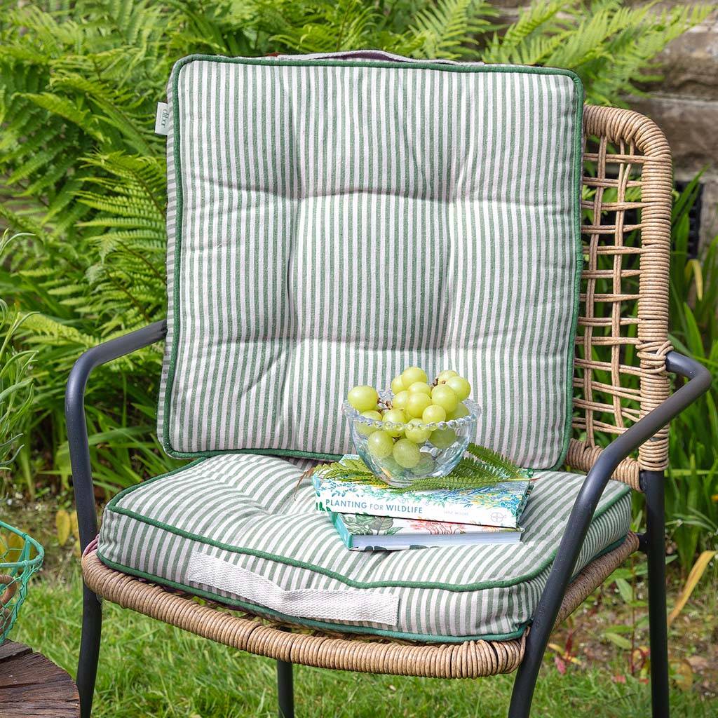 Green Striped Padded Garden Chair Cushions