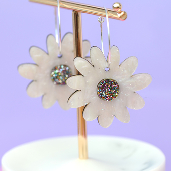 Flower Drop Hoop Earrings