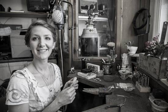Emily in her jewellery workshop