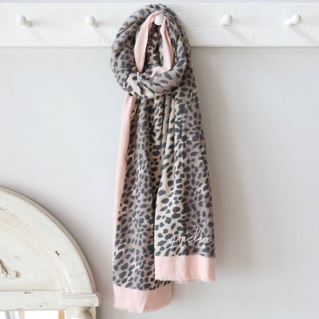 lisa angel Personalised Pink Edge Leopard Print Scarf | 