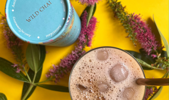 Iced masala chai drink with oat milk