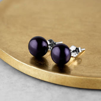 Black freshwater pearl sterling silver stud earrings