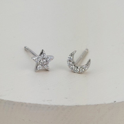 Tiny Moon and Star Stud Earrings