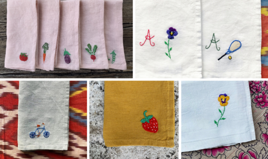 Hand embroidered linens and clothing