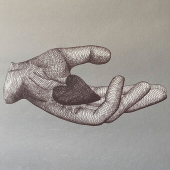 Edit from Reciprocal Wallpaper Cross hatch drawing of Hand holding a Heart.
