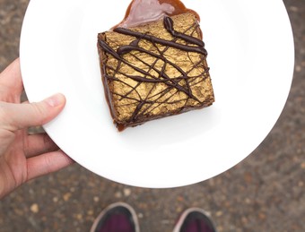 A slice of our amazing vegan brownie