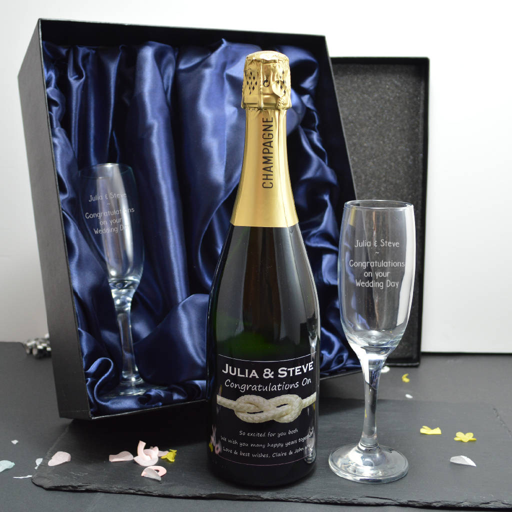 GiftsOnline4U Tie The Knot Design Personalised Champagne Gift Set | 