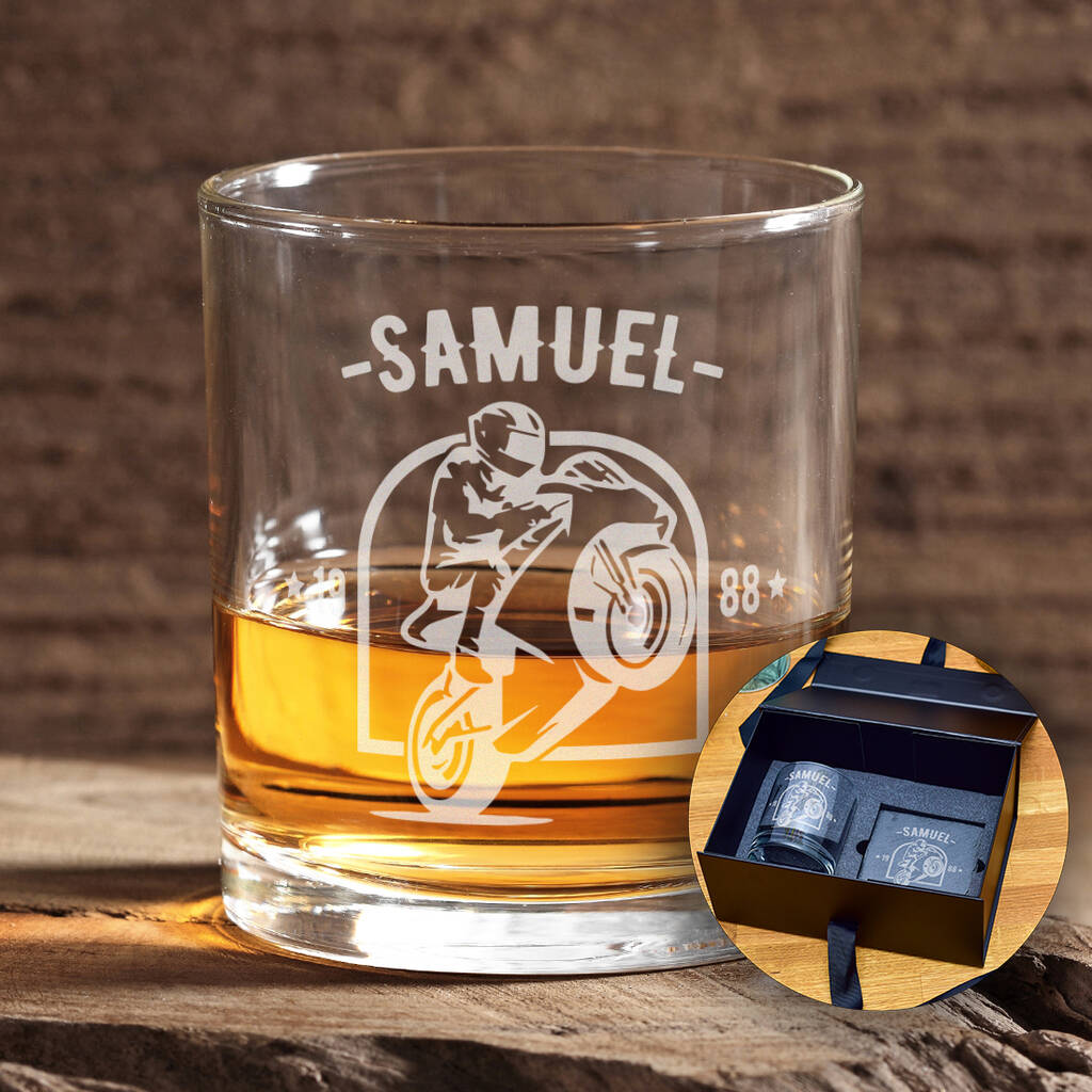 Personalised Motorbike Engraved Whiskey Glass