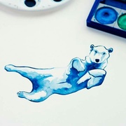 polar bear watercolour painting work in progress