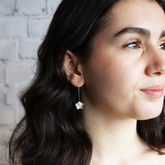 Long Silver Blossom earrings by Gabriella Casemore