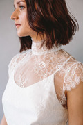 Bridal separates, Lace short sleeved, high neck bridal top with bridal camisole underneath. Affordable stylish bridal separates.