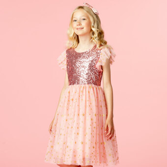 Girls Party Dress Cinderella Pink Star Tulle