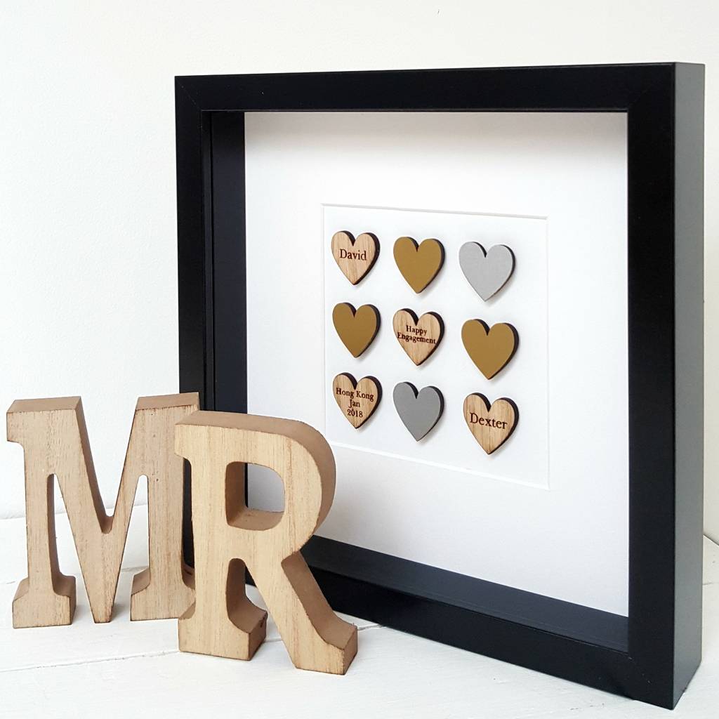 Personalised Oak Engagement Love Hearts Artwork | Artwork | Framed |