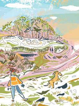 Art Print - Illustration - Dog Walks - Oxfordshire Countryside - UK