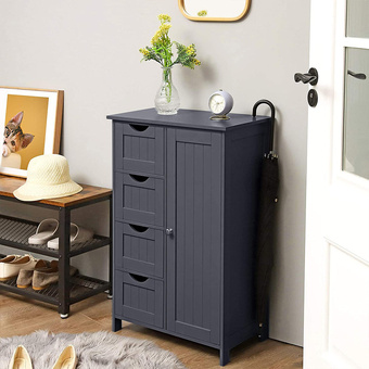 Grey Storage Cabinet With Four Drawers And Door