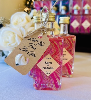 Personalised miniature bottle of raspberry gin