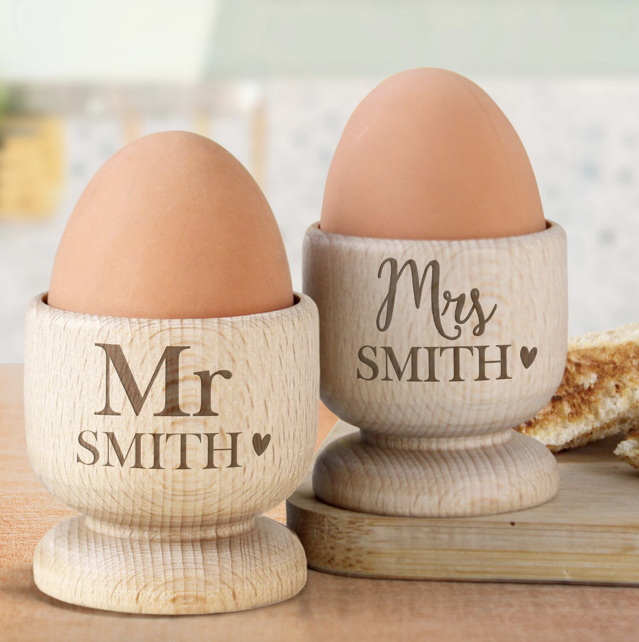 Personalised Couples Wooden Egg Cups