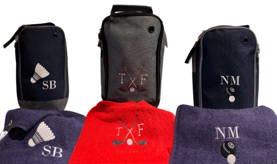 Badmington Shoe Bag and Matching Towel, Golf Shoe Bag and Matching Towel, Crown Green Bowls Shoe Bag and Matching Towel