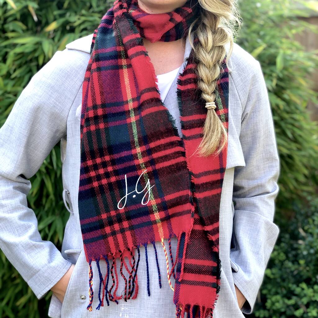 The Alphabet Gift Shop Personalised Classic Red Tartan Scarf | 