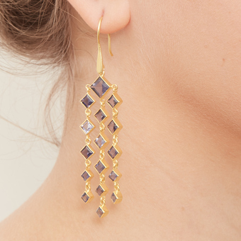 Iolite and Gold Vermeil Geometric Chandelier Earrings