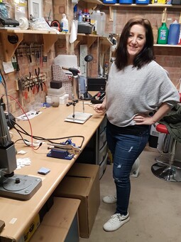 Katie in the workshop