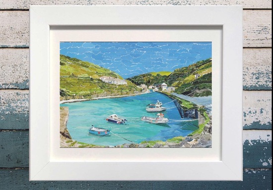 Paper Collage Framed Print of Boscastle, Cornwall..