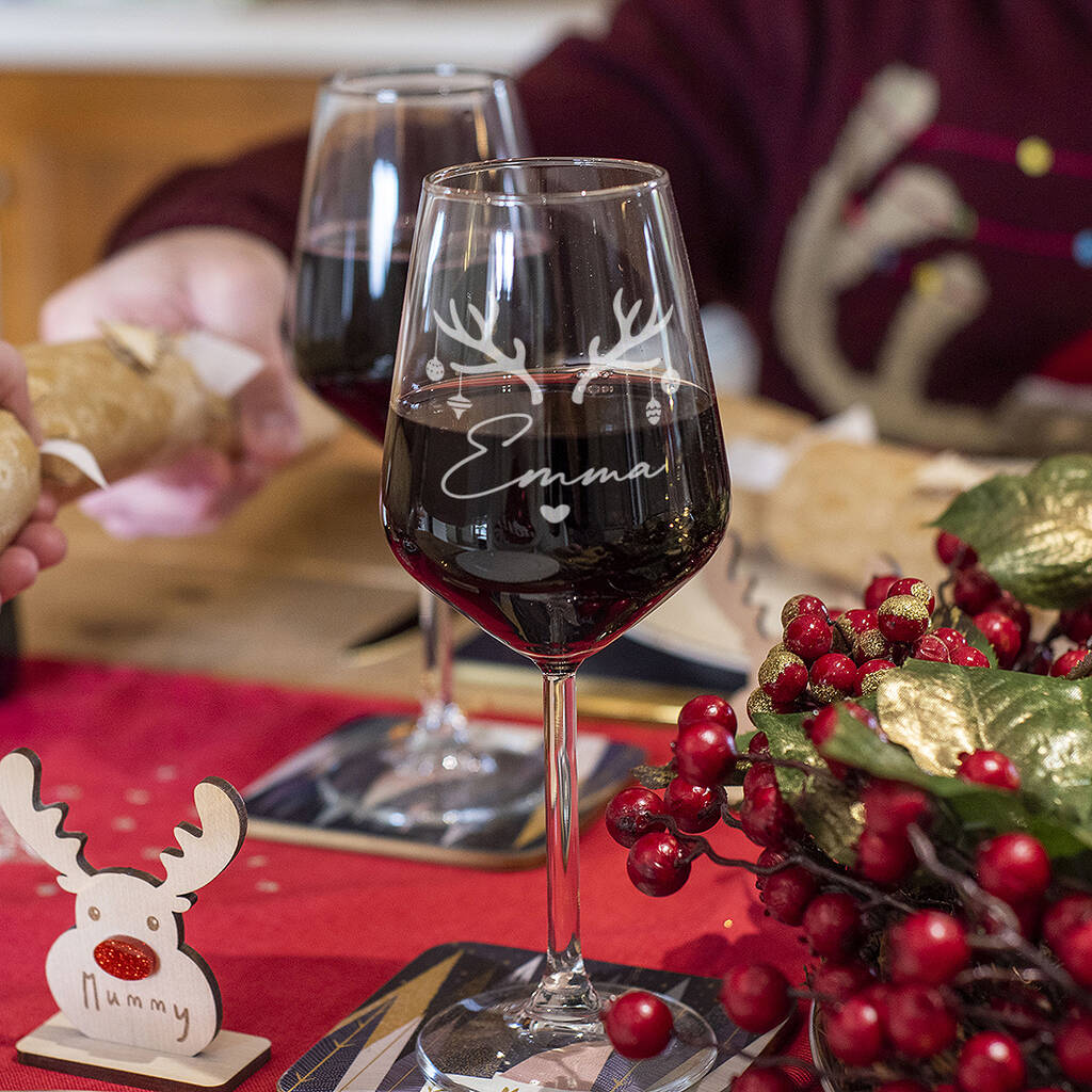 Reindeer Antlers Christmas Stemmed 365ml Wine Glasses