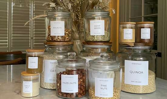 refillable glass jars with labels