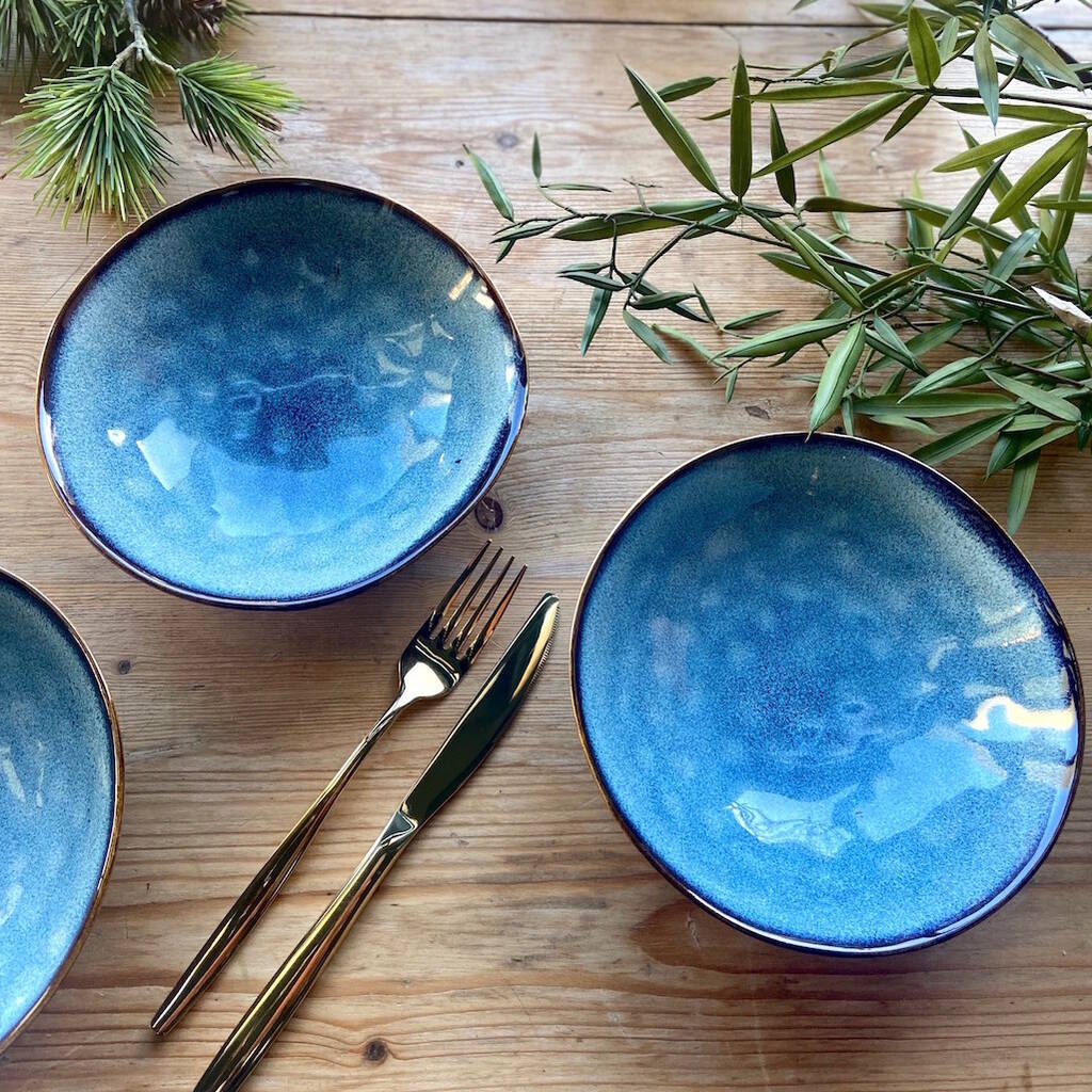 Set Of Four Cornflower Blue Bowls