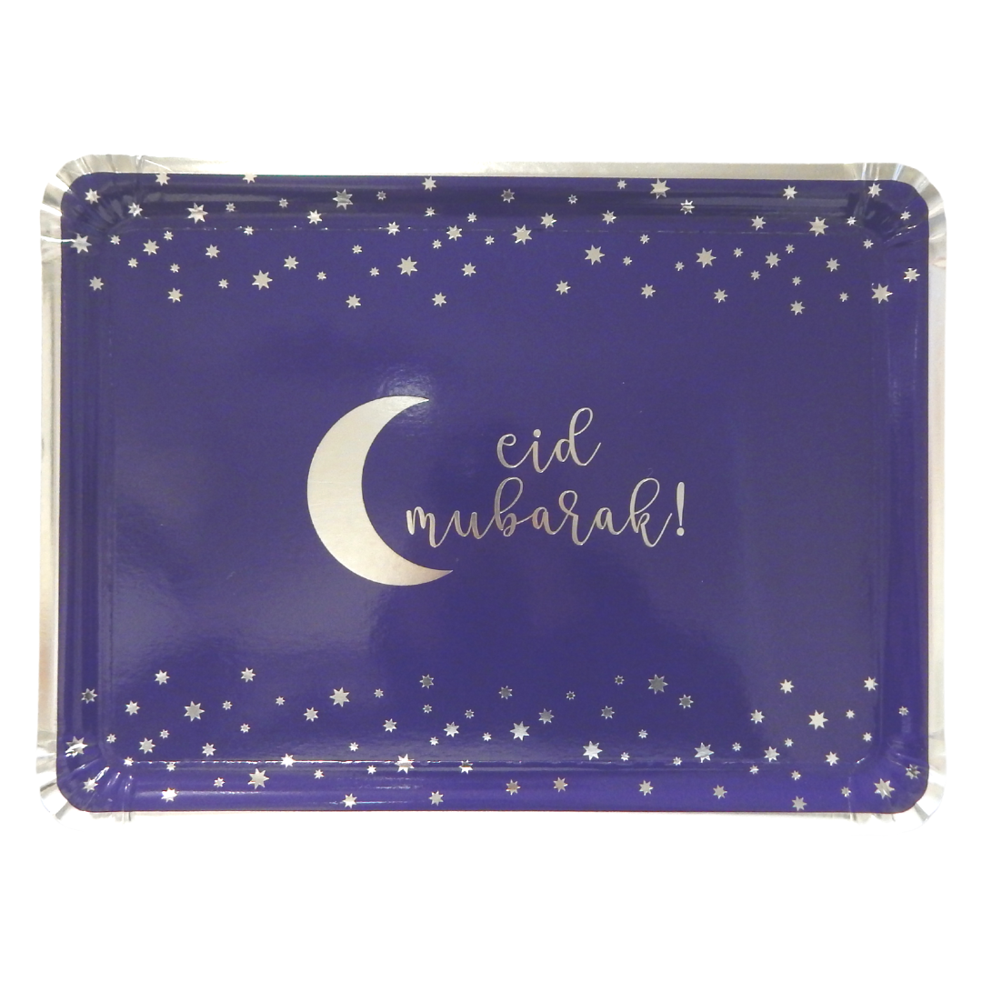 Eid Mubarak Serving Trays 3pk Blue And Silver