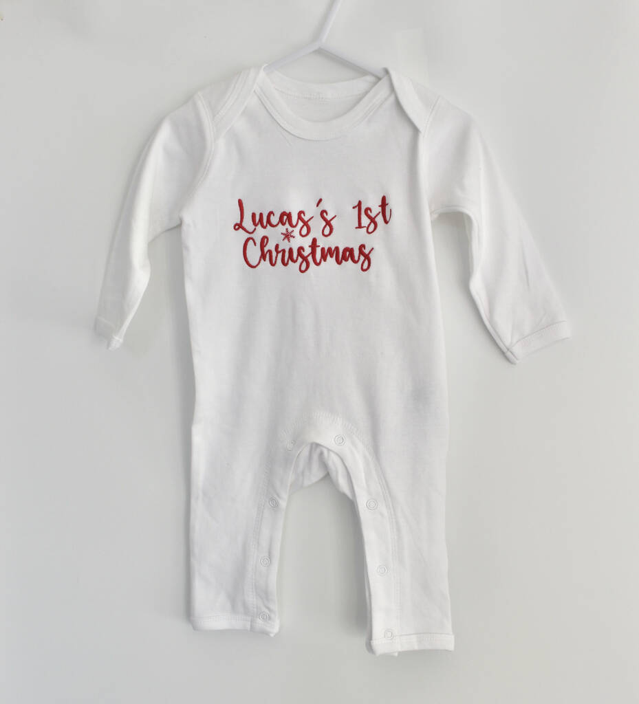 First Christmas Embroidered Personalised Babygro