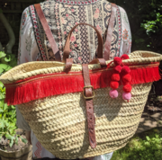 Ibiza Basket backpack with red pompom