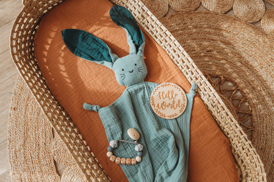 Our Organic cotton bunny and his oversized ears is our favourite product. Super soft and made from made from 100% natural ingredients eco friendly dyes.