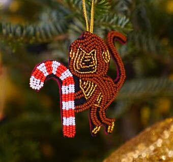 Hand beaded monkey Christmas Decoration