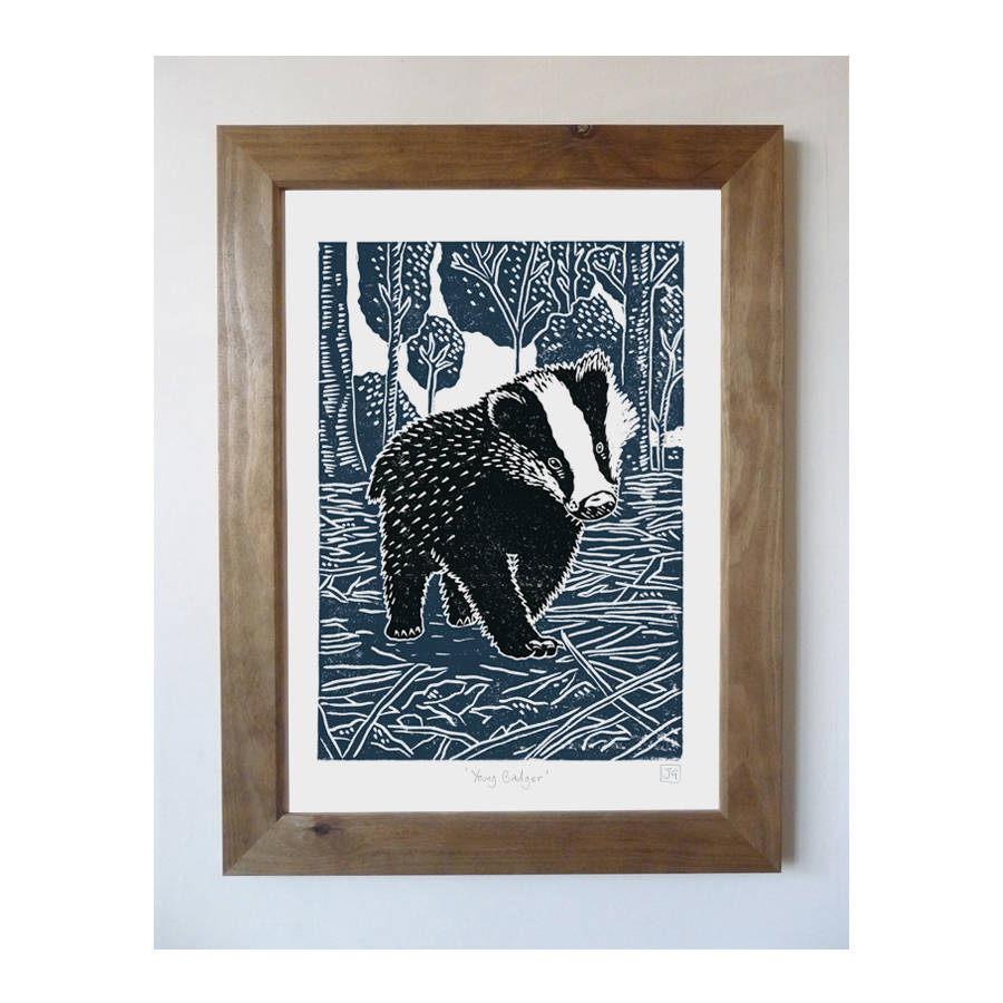 Young Badger Linocut Poster Print | Artwork|