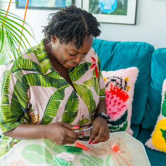 Latch hooking tropical plenty rug 