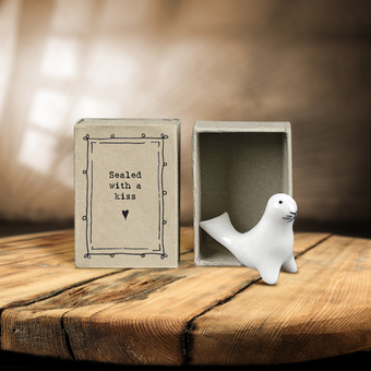 'Sealed with a kiss' Ceramic Seal in a matchbox.