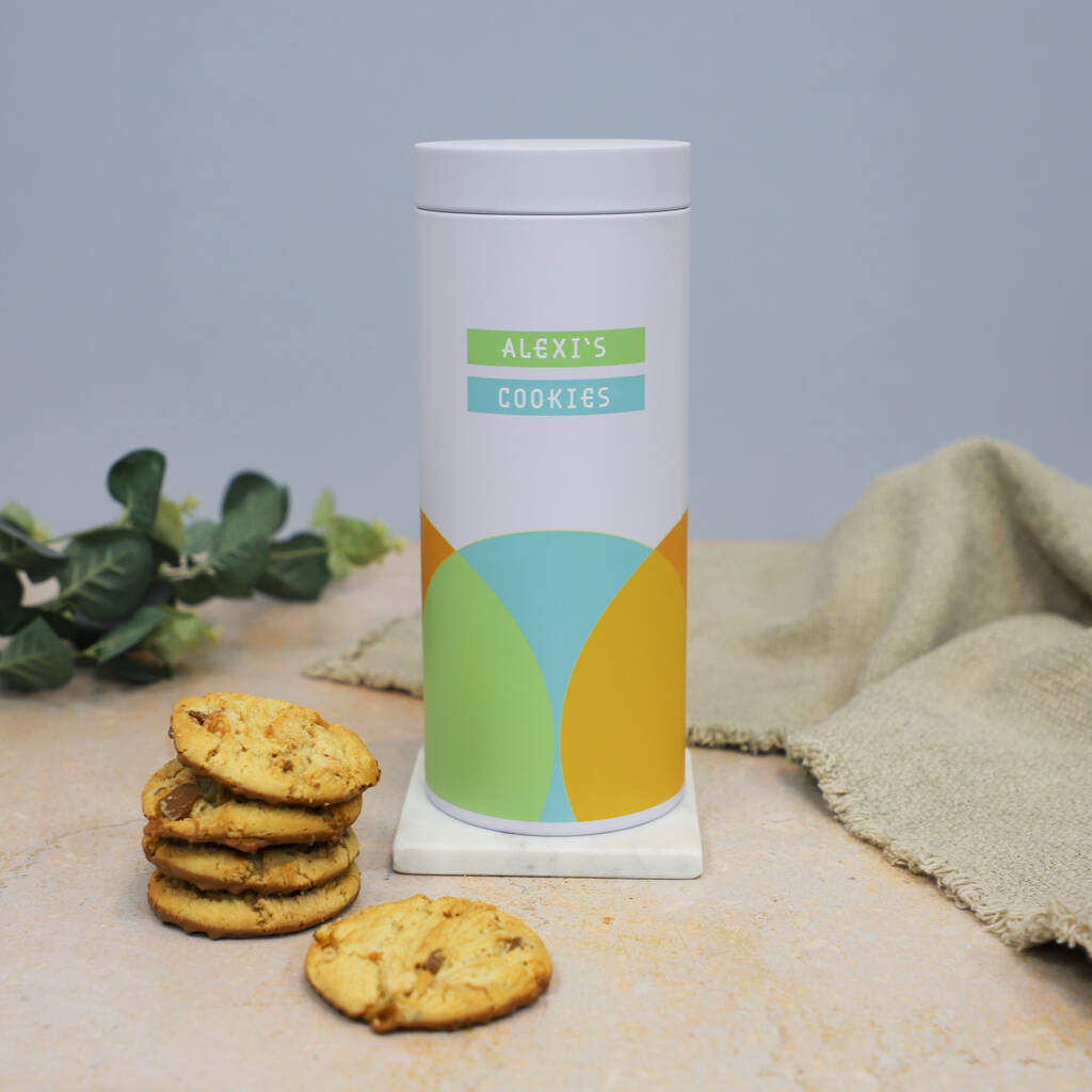 Personalised Retro Circles Cylindrical Biscuit Tin