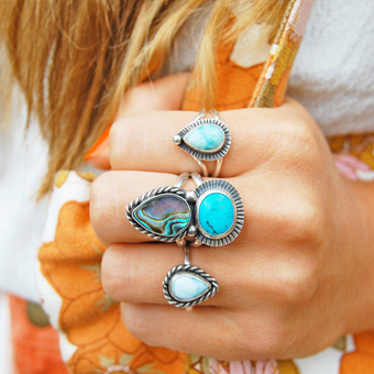 Turquoise silver chunky boho handcrafted silver rings